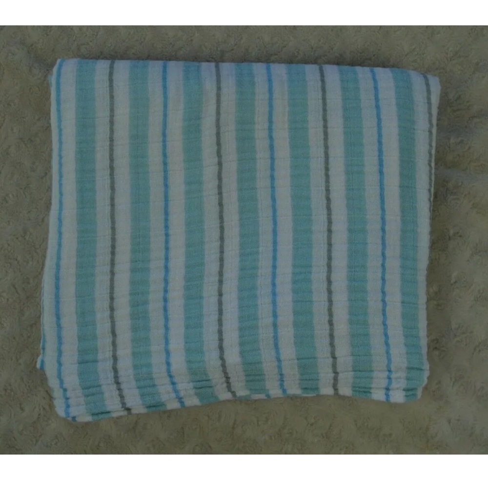 Swaddle Designs Aqua Blue White Gray Stripes Baby Blanket Swaddle Muslin Lovey